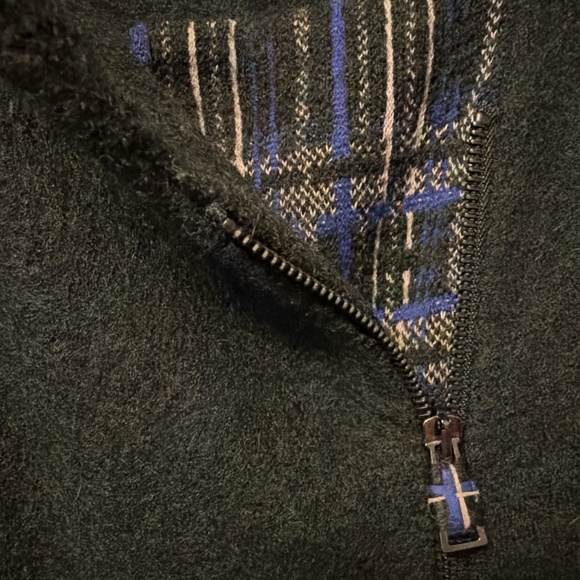 HWR Monogram Anthropologie Zip Peplum Sweater Dark Green Grey Plaid Medium - Picture 4 of 4